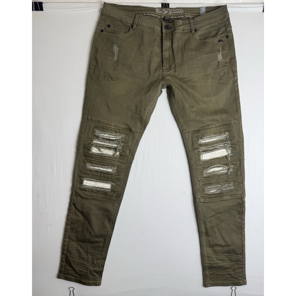 A. Tiziano Original Series No. 8 Men's Size 38 Green Distressed Knees Army Olive